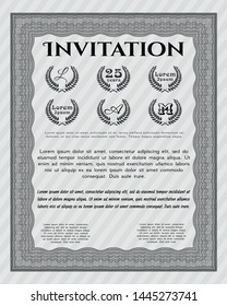 Grey Retro vintage invitation. Printer friendly. Detailed. Money Pattern design. 