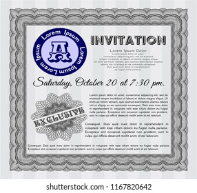 Grey Retro vintage invitation. With quality background. Detailed. Money style design. 
