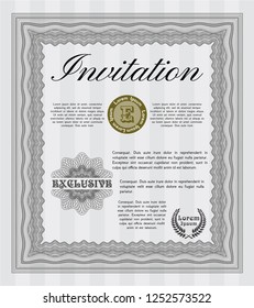 Grey Retro vintage invitation. Sophisticated design. With complex linear background. Customizable, Easy to edit and change colors. 