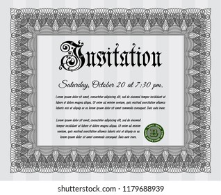 Grey Retro vintage invitation. Vector illustration. With guilloche pattern and background. Elegant design. 