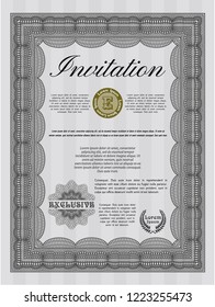 Grey Retro vintage invitation. Vector illustration. With great quality guilloche pattern. Money style design. 