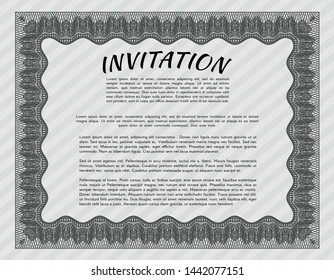 Grey Retro vintage invitation. Vector illustration. Printer friendly. Elegant design. 