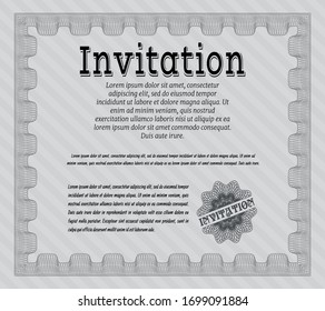 Grey Retro vintage invitation. Vector illustration. With linear background. Artistry design. 