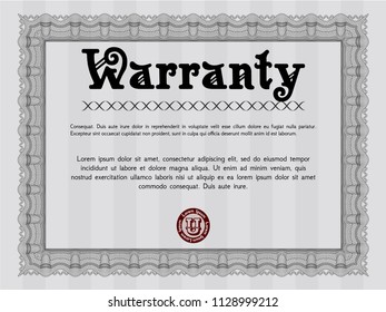 Grey Retro vintage Warranty Certificate. Superior design. Printer friendly. Detailed. 