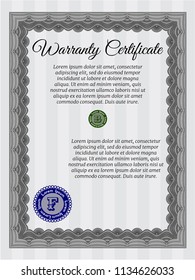 Grey Retro vintage Warranty Certificate. With guilloche pattern and background. Perfect design. Detailed. 