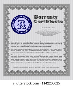 Grey Retro vintage Warranty Certificate. Cordial design. Vector illustration. With linear background. 