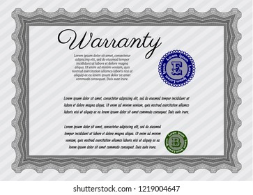 Grey Retro vintage Warranty Certificate. Artistry design. Vector illustration. With complex linear background. 