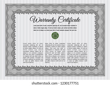Grey Retro vintage Warranty Certificate. Easy to print. Detailed. Artistry design. 