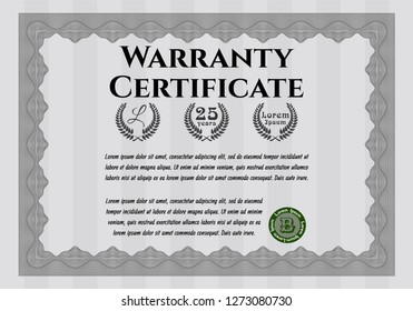 Grey Retro vintage Warranty Certificate. With complex linear background. Lovely design. Customizable, Easy to edit and change colors. 
