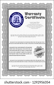 Grey Retro vintage Warranty Certificate. Printer friendly. Vector illustration. Superior design. 