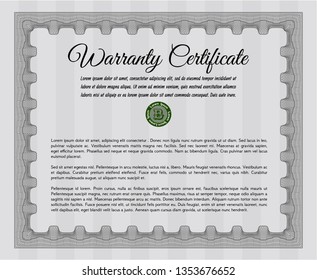 Grey Retro vintage Warranty Certificate. Vector illustration. With guilloche pattern and background. Beauty design. 
