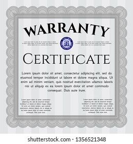 Grey Retro vintage Warranty Certificate. Printer friendly. Money Pattern design. Customizable, Easy to edit and change colors. 