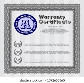 Grey Retro vintage Warranty Certificate. With guilloche pattern. Sophisticated design. Detailed. 