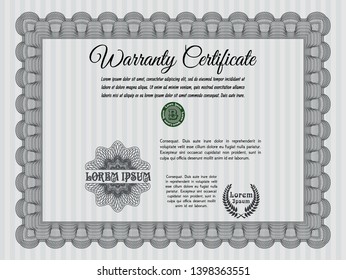 Grey Retro vintage Warranty Certificate. With guilloche pattern. Lovely design. Detailed. 