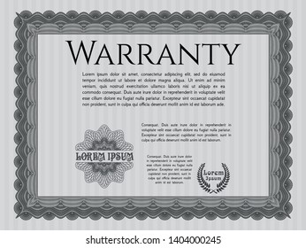 Grey Retro vintage Warranty Certificate. With background. Money style design. Vector illustration. 