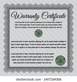 Grey Retro vintage Warranty Certificate. With guilloche pattern and background. Elegant design. Detailed. 