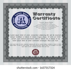 Grey Retro vintage Warranty Certificate. With background. Cordial design. Detailed. 