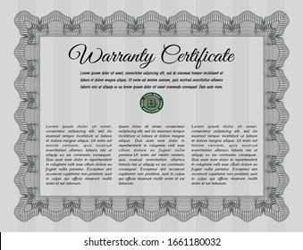 Grey Retro vintage Warranty Certificate. Good design. Detailed. Printer friendly. 