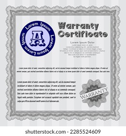 Grey Retro vintage Warranty Certificate template. Elegant design.  With linear background.  Detailed. 