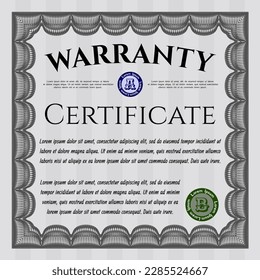 Grey Retro vintage Warranty Certificate template. Elegant design.  With complex linear background.  Detailed. 