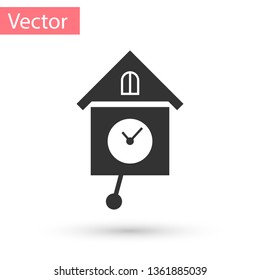 Grey Retro wall watch icon isolated on white background. Cuckoo clock sign. Antique pendulum clock. Vector Illustration