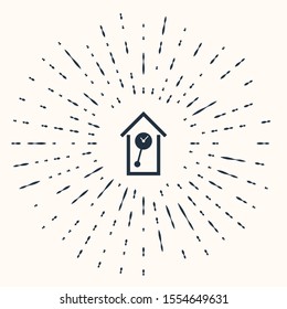Grey Retro wall watch icon isolated on beige background. Cuckoo clock sign. Antique pendulum clock. Abstract circle random dots. Vector Illustration