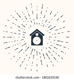 Grey Retro wall watch icon isolated on beige background. Cuckoo clock sign. Antique pendulum clock. Abstract circle random dots. Vector.