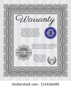 Grey Retro Warranty Certificate template. With background. Detailed. Sophisticated design. 