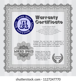 Grey Retro Warranty Certificate template. Customizable, Easy to edit and change colors. With complex linear background. Superior design. 