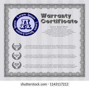 Grey Retro Warranty Certificate template. Detailed. With great quality guilloche pattern. Good design. 