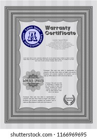 Grey Retro Warranty Certificate template. Perfect design. Complex background. Detailed. 