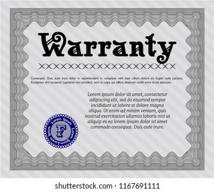 Grey Retro Warranty Certificate template. Cordial design. With guilloche pattern and background. Detailed. 