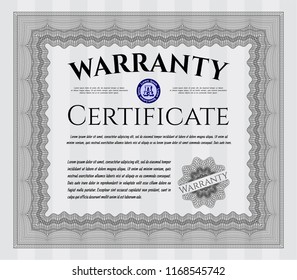 Grey Retro Warranty Certificate template. Detailed. Easy to print. Lovely design. 