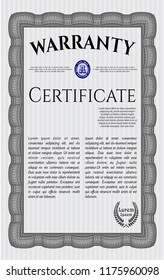 Grey Retro Warranty Certificate template. Vector illustration. With complex background. Money Pattern. 