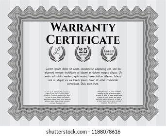 Grey Retro Warranty Certificate template. Excellent design. Customizable, Easy to edit and change colors. With guilloche pattern and background. 