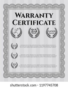 Grey Retro Warranty Certificate template. With complex background. Nice design. Vector illustration. 
