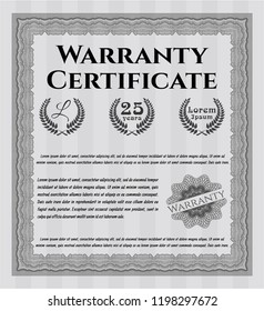 Grey Retro Warranty Certificate template. Sophisticated design. Detailed. With complex background. 