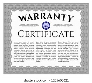 Grey Retro Warranty Certificate template. Nice design. Detailed. With guilloche pattern. 