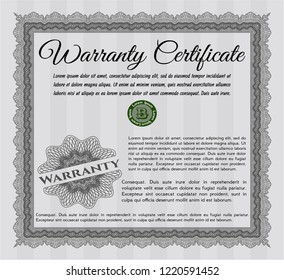 Grey Retro Warranty Certificate template. Money Pattern design. With background. Vector illustration. 