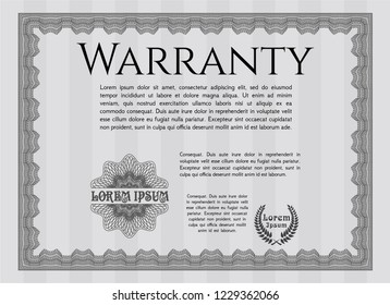 Grey Retro Warranty Certificate template. Excellent design. With complex linear background. Vector illustration. 