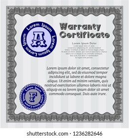 Grey Retro Warranty Certificate template. Superior design. Vector illustration. With great quality guilloche pattern. 