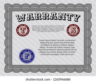 Grey Retro Warranty Certificate template. Detailed. With great quality guilloche pattern. Money Pattern design. 