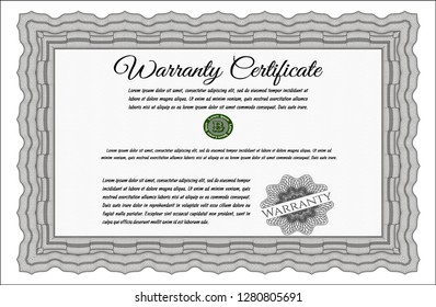 Grey Retro Warranty Certificate template. With complex linear background. Superior design. Detailed. 