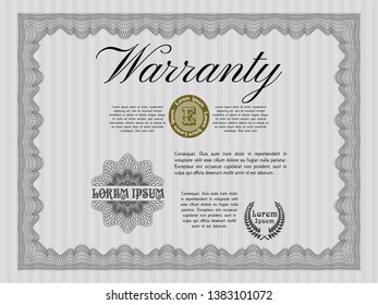 Grey Retro Warranty Certificate template. With complex linear background. Excellent design. Vector illustration. 