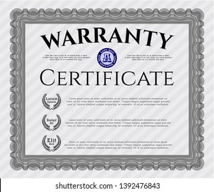 Grey Retro Warranty Certificate template. With complex background. Detailed. Perfect design. 