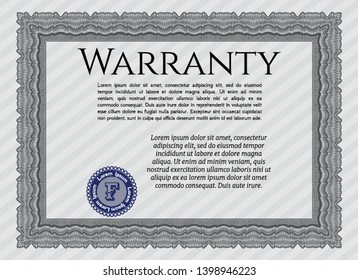 Grey Retro Warranty Certificate template. Vector illustration. With guilloche pattern. Modern design. 