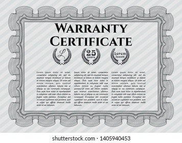 Grey Retro Warranty Certificate template. Excellent design. Detailed. With guilloche pattern. 
