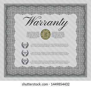 Grey Retro Warranty Certificate template. Excellent design. Vector illustration. With complex linear background. 