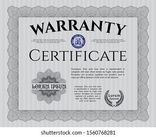 Grey Retro Warranty Certificate template. Customizable, Easy to edit and change colors. With complex linear background. Nice design. 