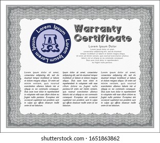 Grey Retro Warranty Certificate template. With complex linear background. Detailed. Money Pattern design. 